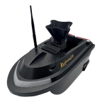 Sailvvay UK X-Series bait boat featuring a black carbon fiber finish and an integrated AUX-powered bait spreader.
