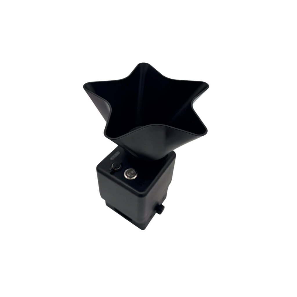 Sailvvay UK ROTO Bait Spreader C-Series with a black star-shaped hopper for efficient fishing bait distribution