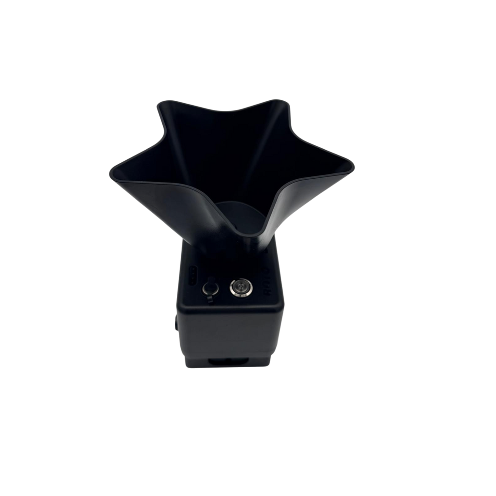Sailvvay UK ROTO Bait Spreader C-Series with black star-shaped hopper for efficient bait distribution on bait boats