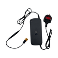 Sailvvay UK X-Series bait boat battery charger with UK plug and yellow connector.