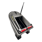 Sailvvay UK X-Series bait boat with a carbon fiber finish, dual bait hoppers, and rear LED lights on black background.